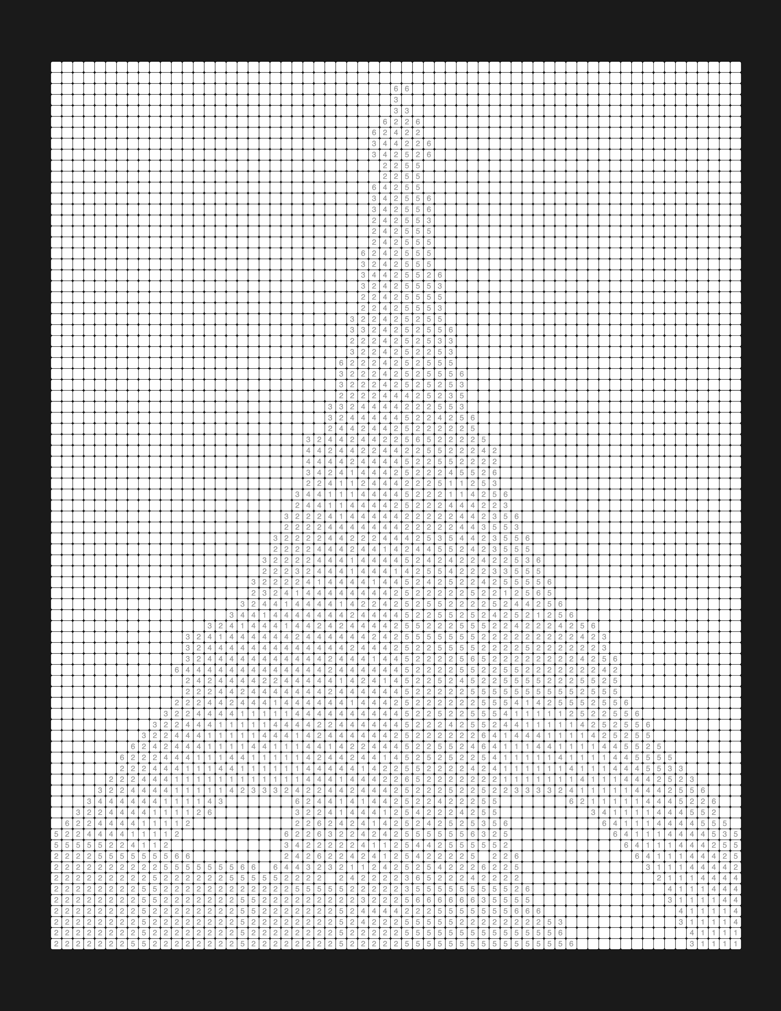 Architecture coloring page blank grid — numbered cells following the building's lines, ready to fill