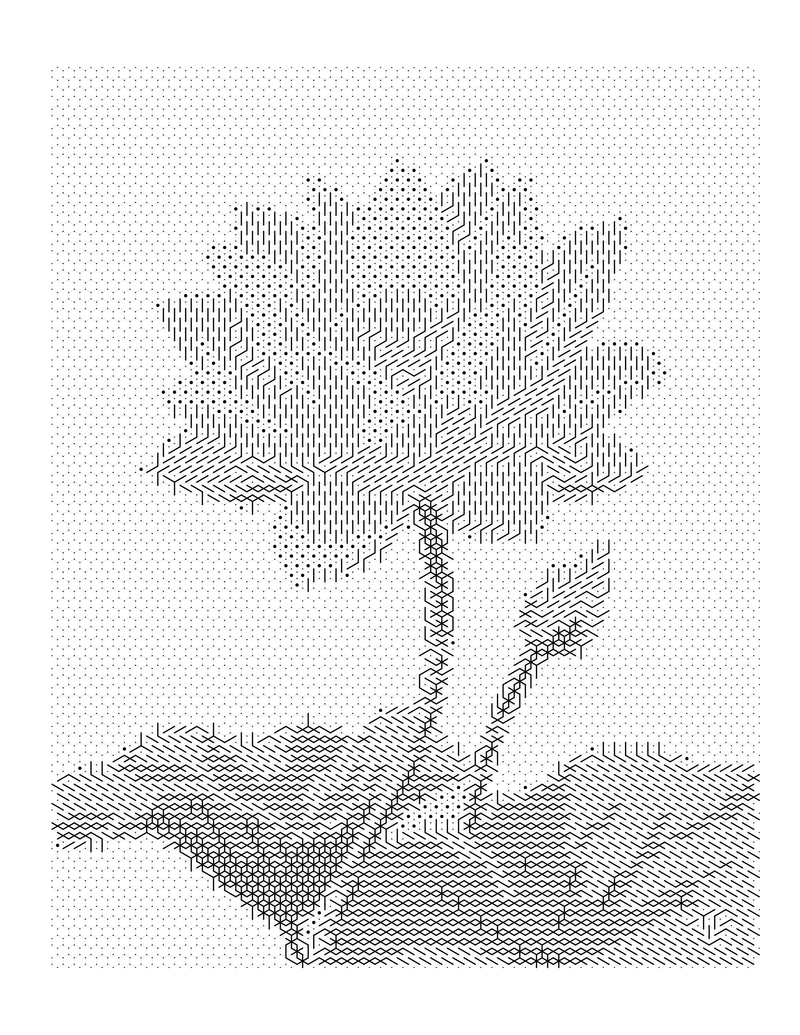 Lotus flower original photo next to its Hexagon Mark conversion — honeycomb grid of ink symbols gives a softer, more organic feel than Square Mark