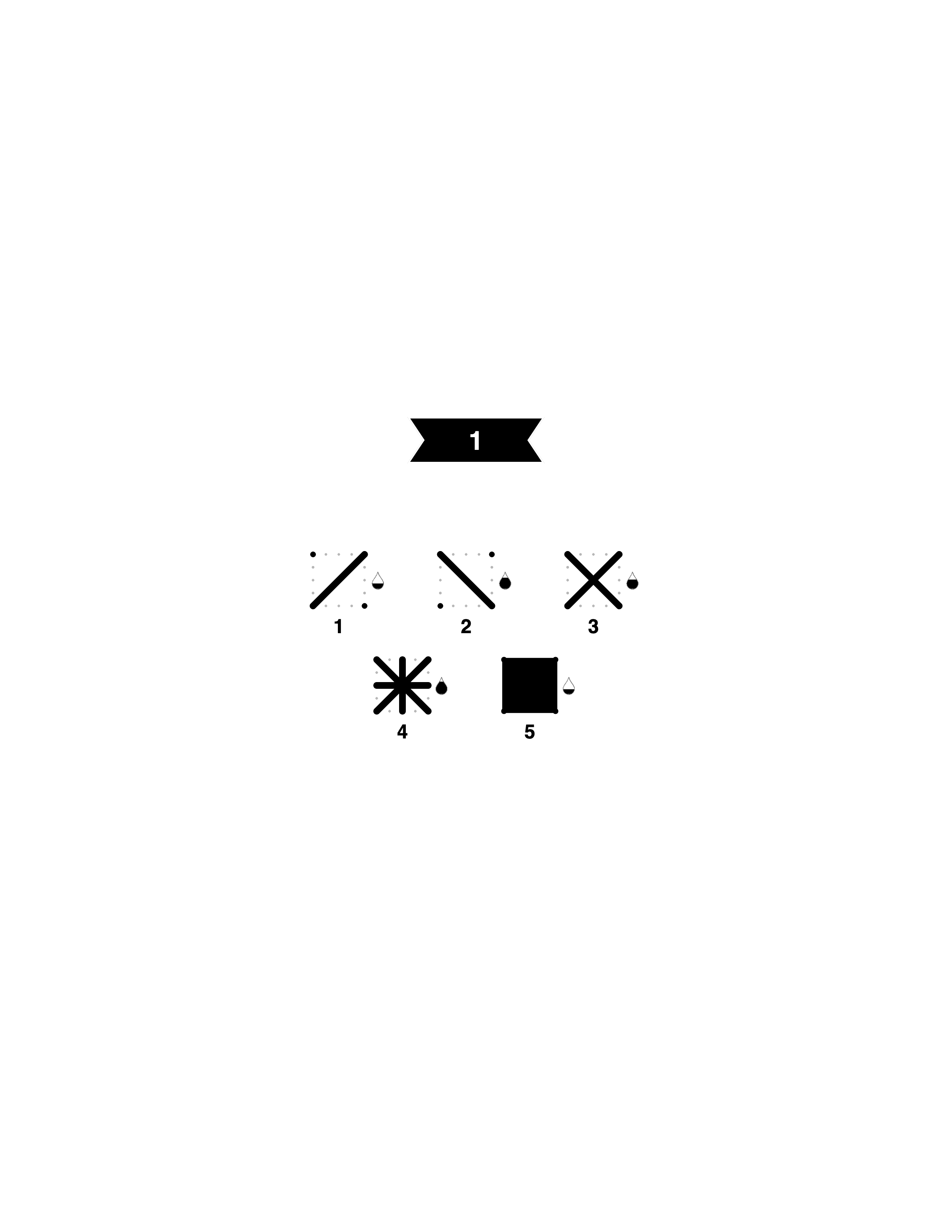 Square Mark symbol legend — page 1 showing all 5 symbols: diagonal-left, diagonal-right, cross, star, and solid square with ink density indicators