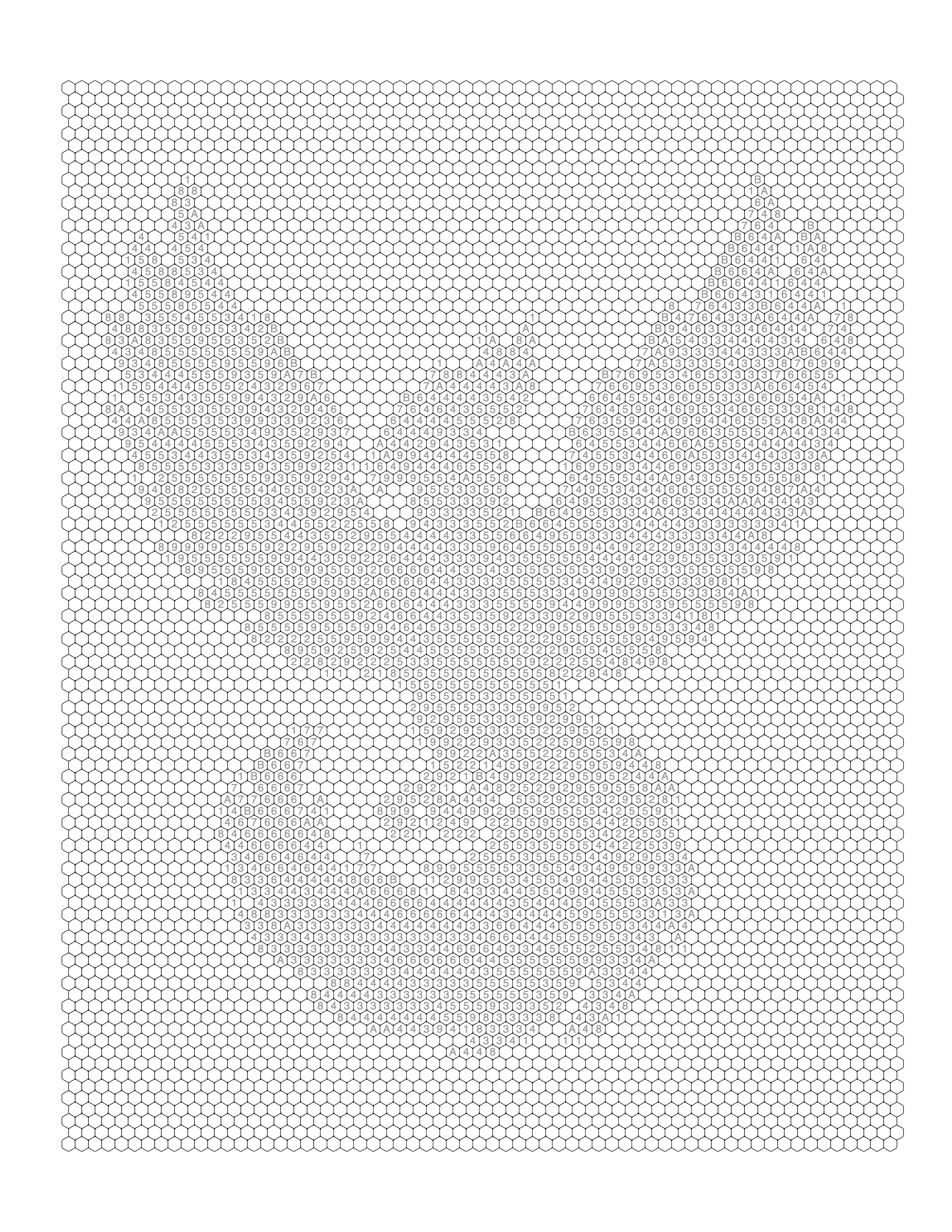 Blank Hexagon coloring page grid — empty numbered cells ready to fill in
