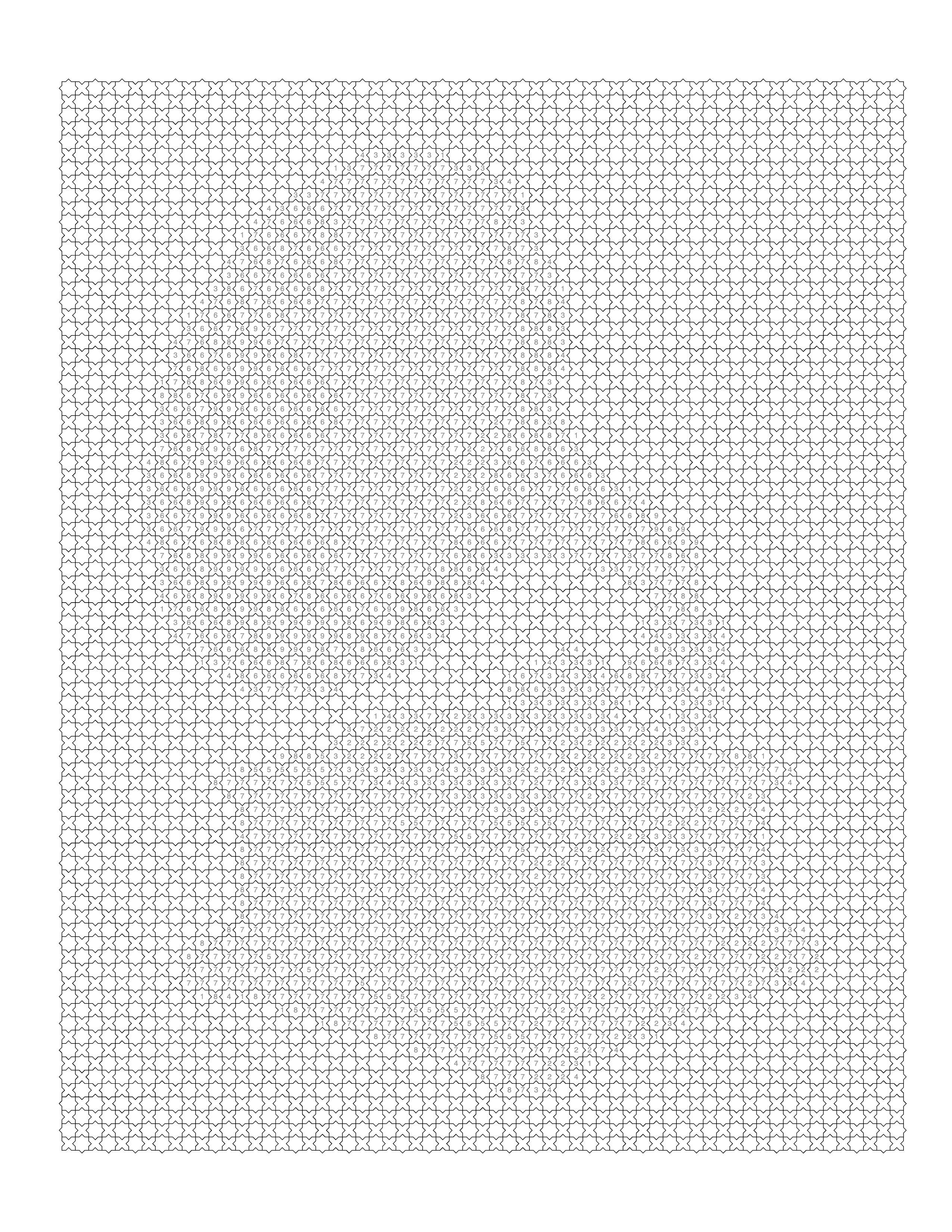 Blank Islamic coloring page grid — empty numbered cells ready to fill in