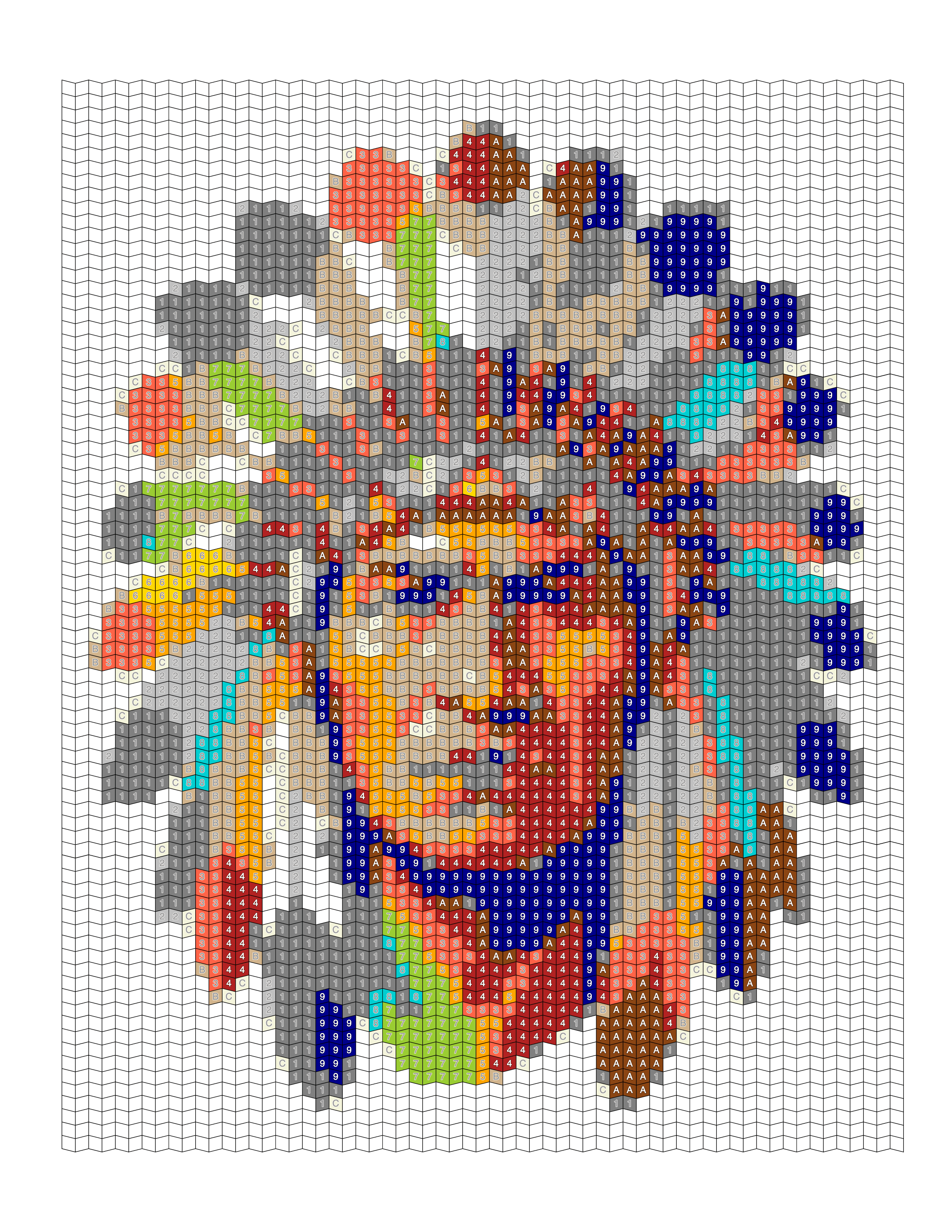 Horse photo converted into a completed Trapezoid Color-by-Number coloring page