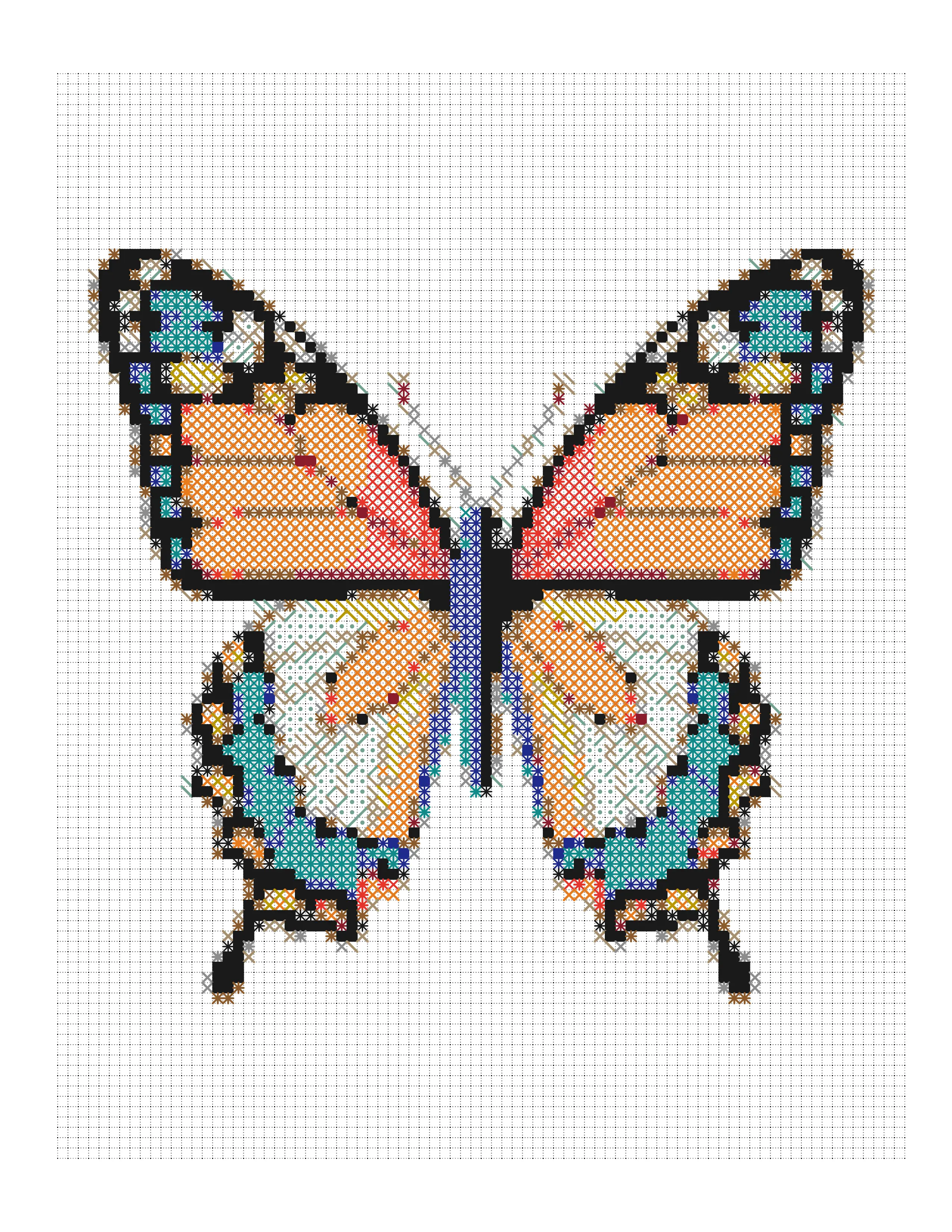 Butterfly colored-marks page with each mark drawn in its own color