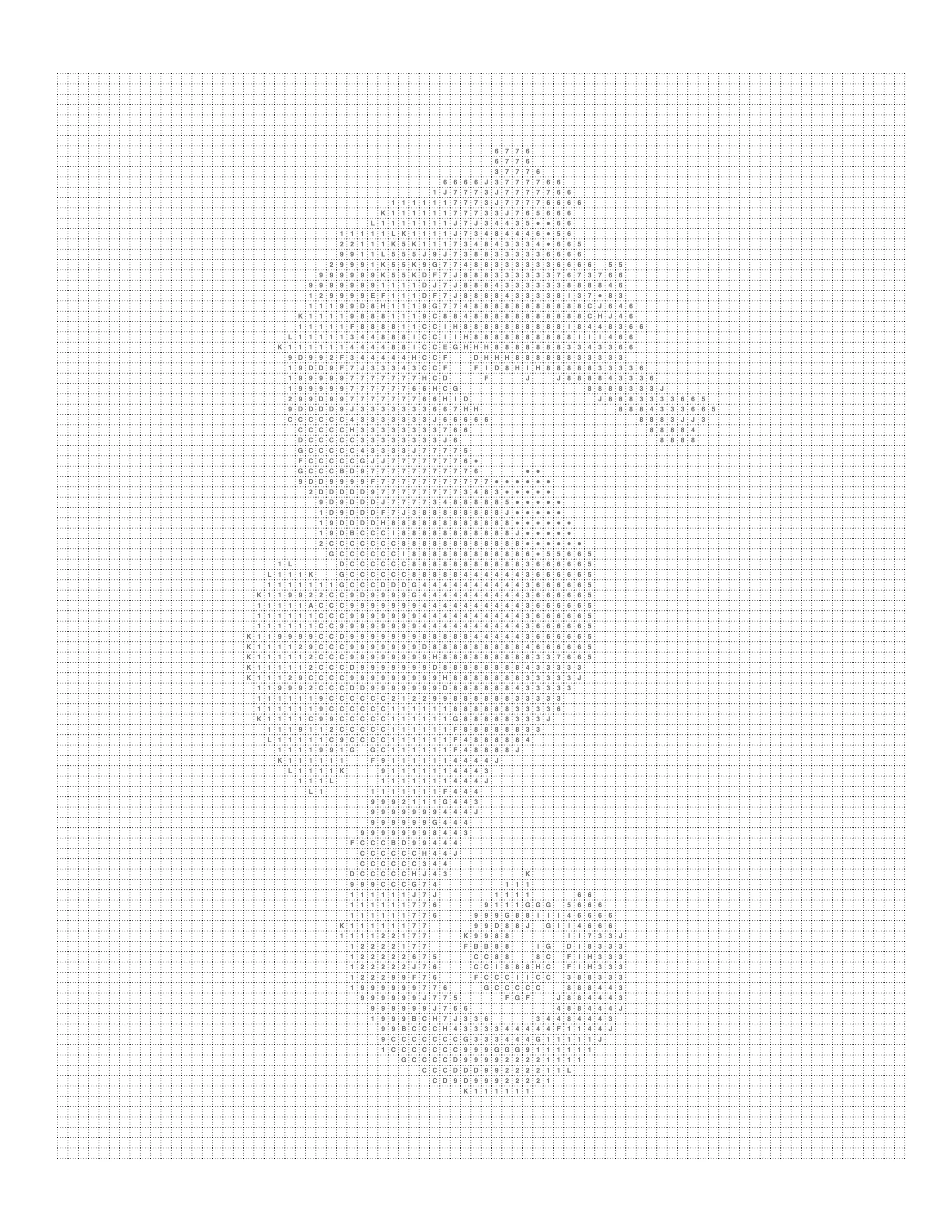 Printable seahorse mark page with the grid and codes, ready to color