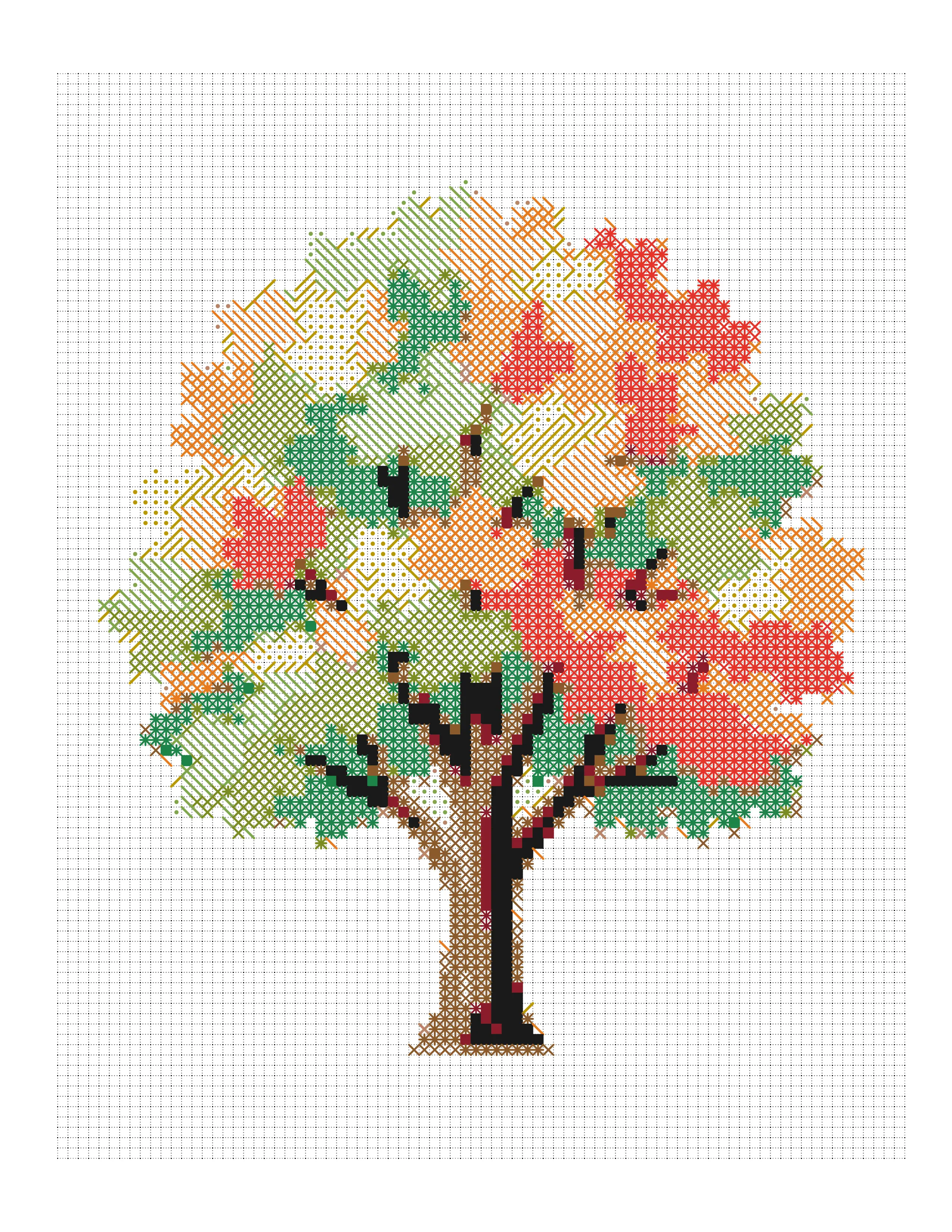 Blossom Tree colored-marks page with each mark drawn in its own color