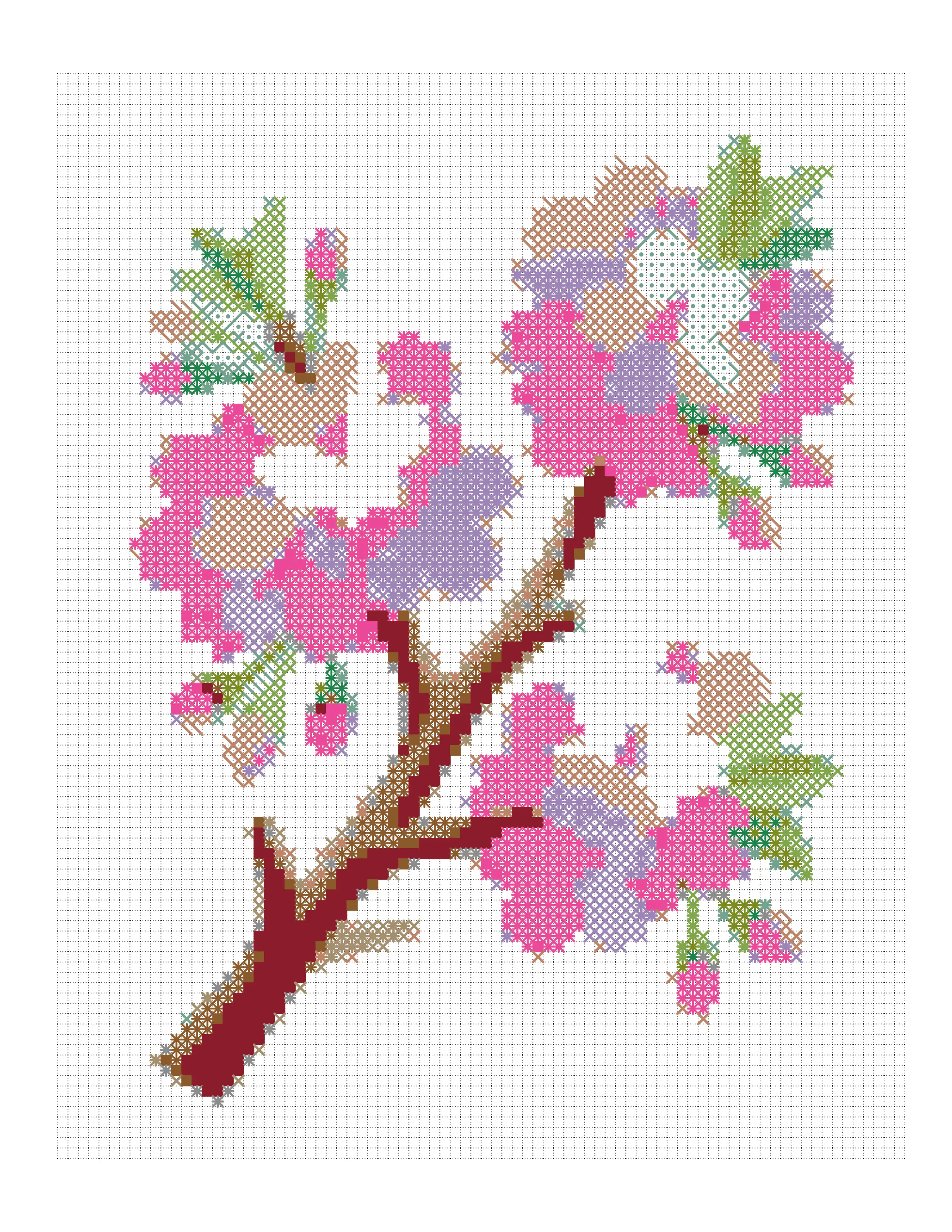Cherry Blossom Branch colored-marks page with each mark drawn in its own color