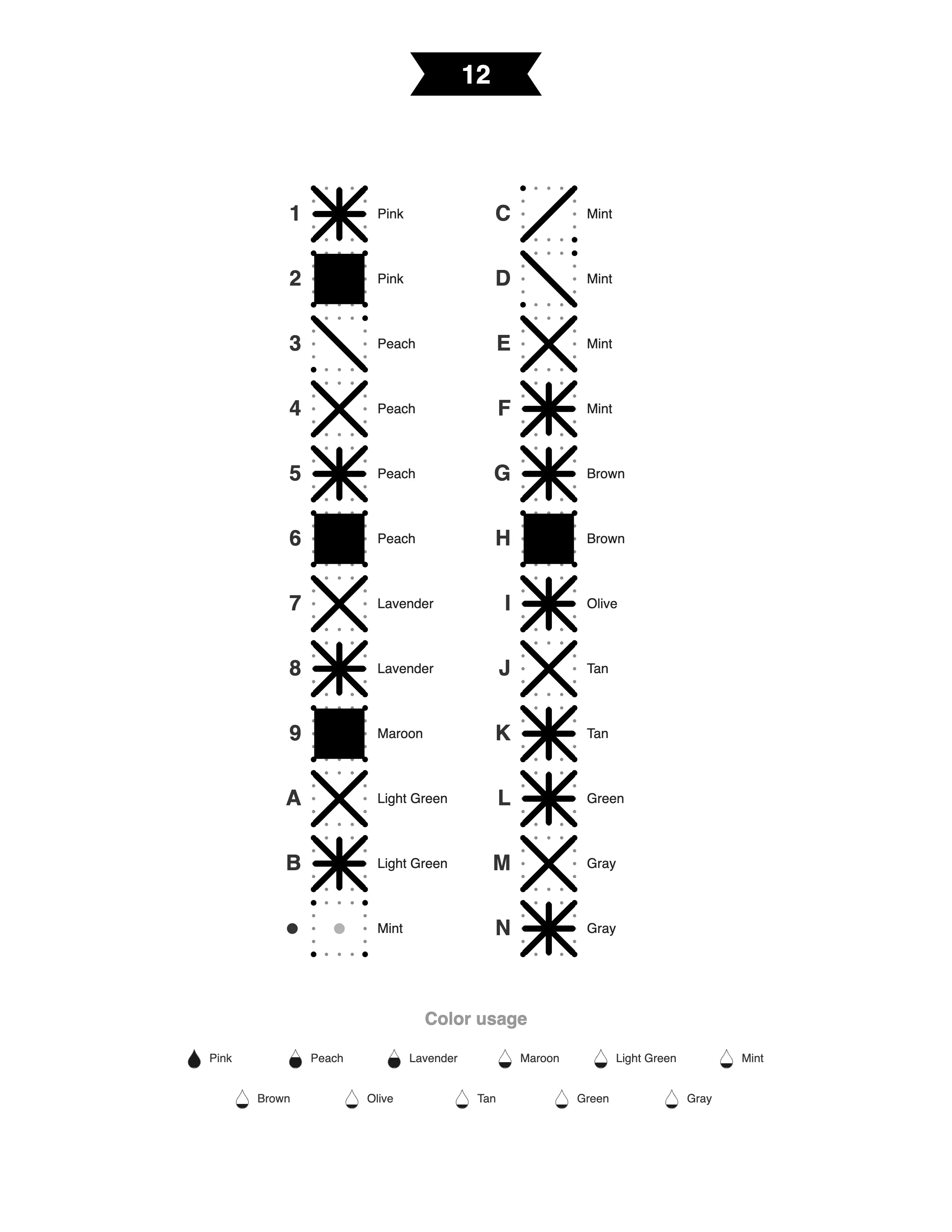 Cherry Blossom Branch mark key listing each symbol and its color