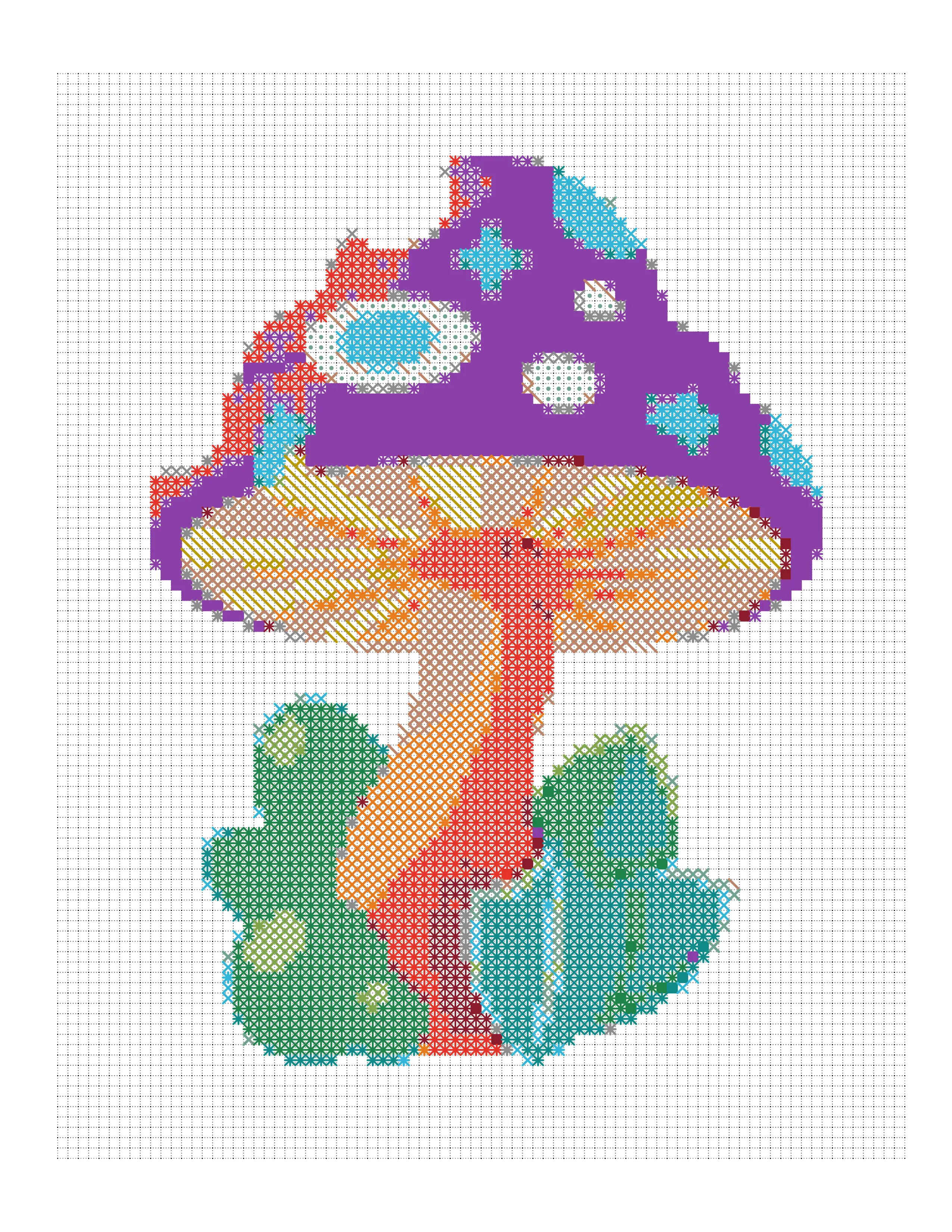Mushroom colored-marks page with each mark drawn in its own color