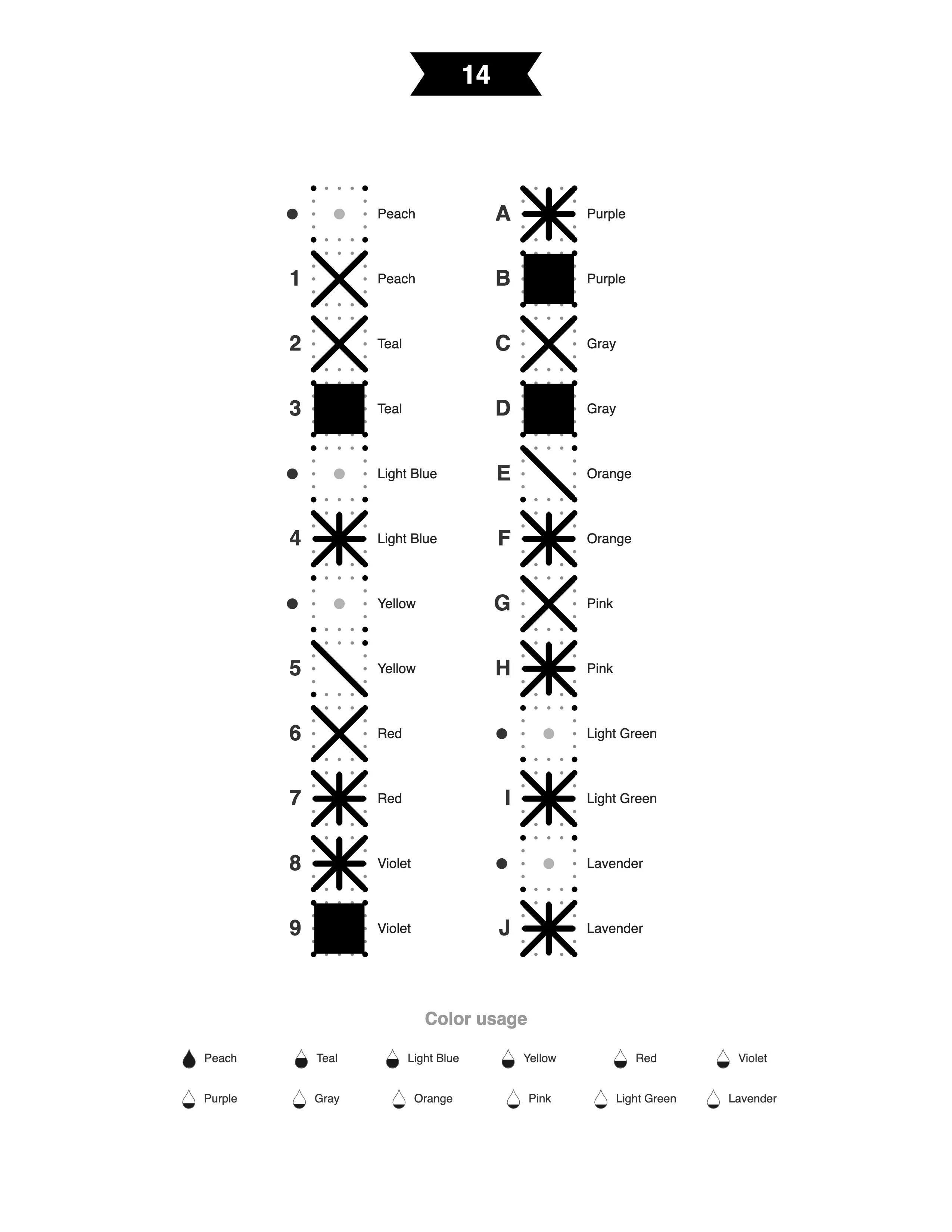 Origami Crane mark key listing each symbol and its color