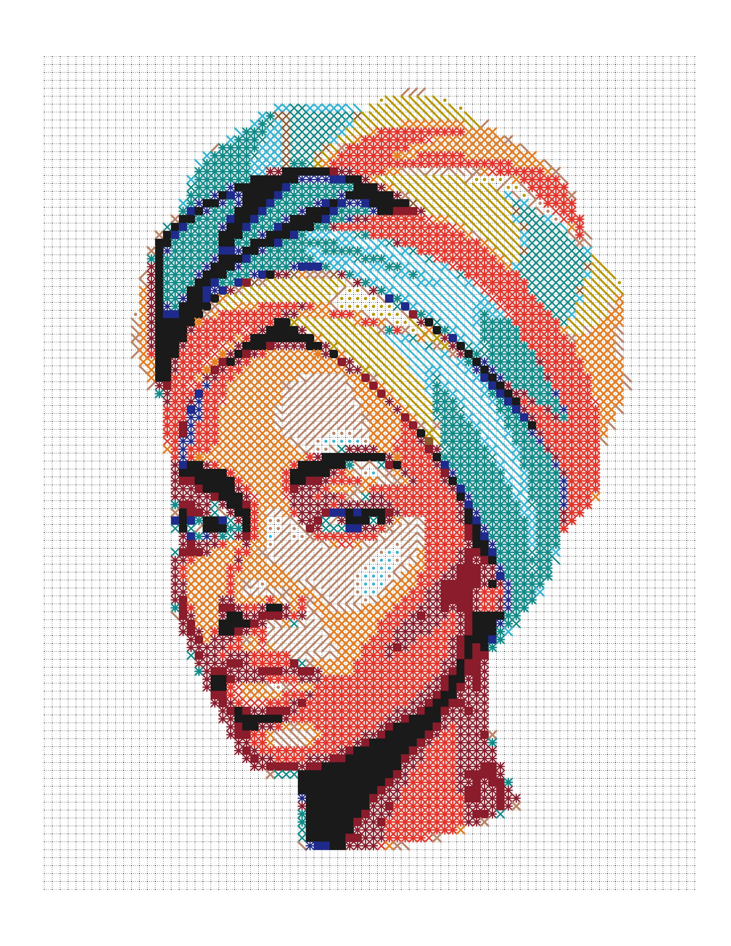 Headwrap Portrait colored-marks page with each mark drawn in its own color