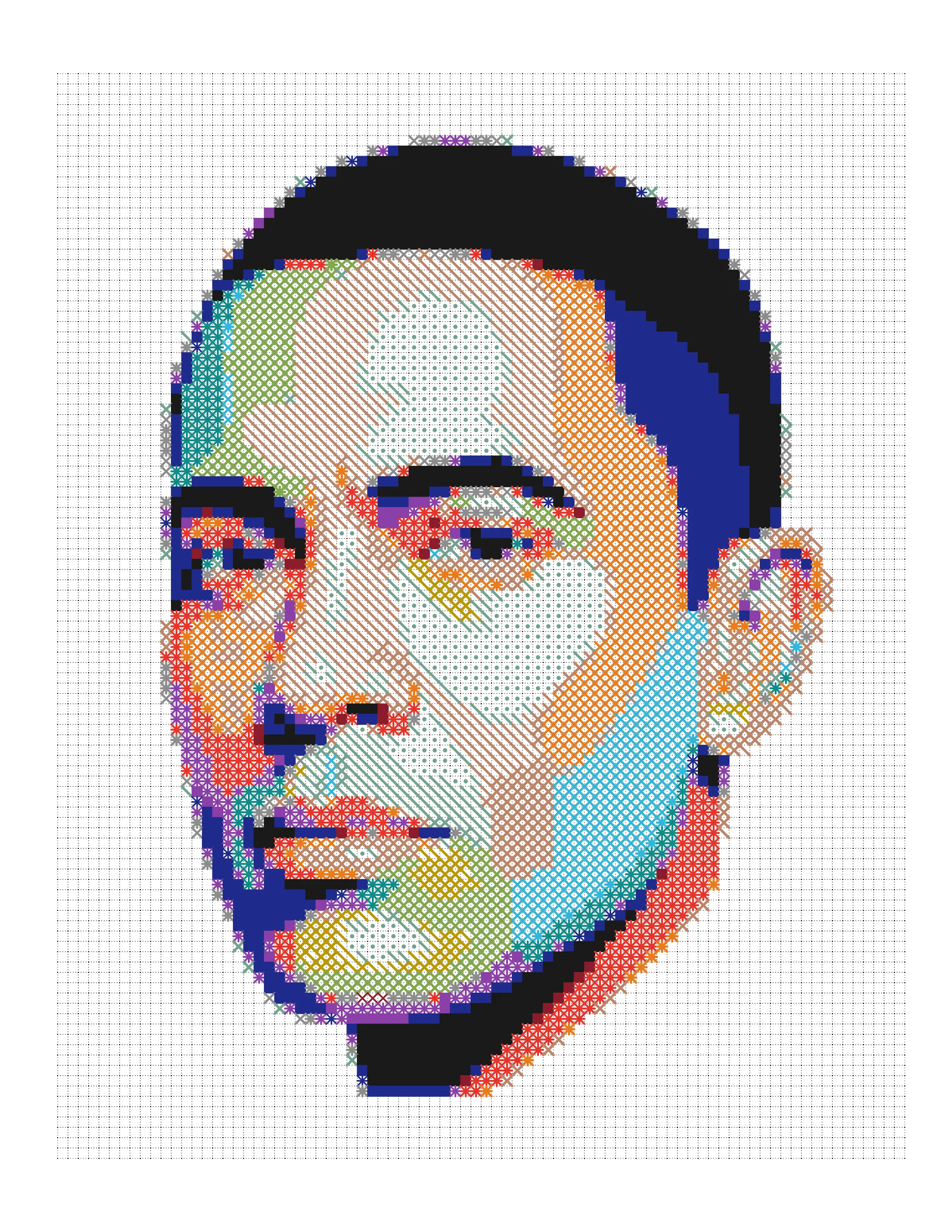 Man Portrait colored-marks page with each mark drawn in its own color