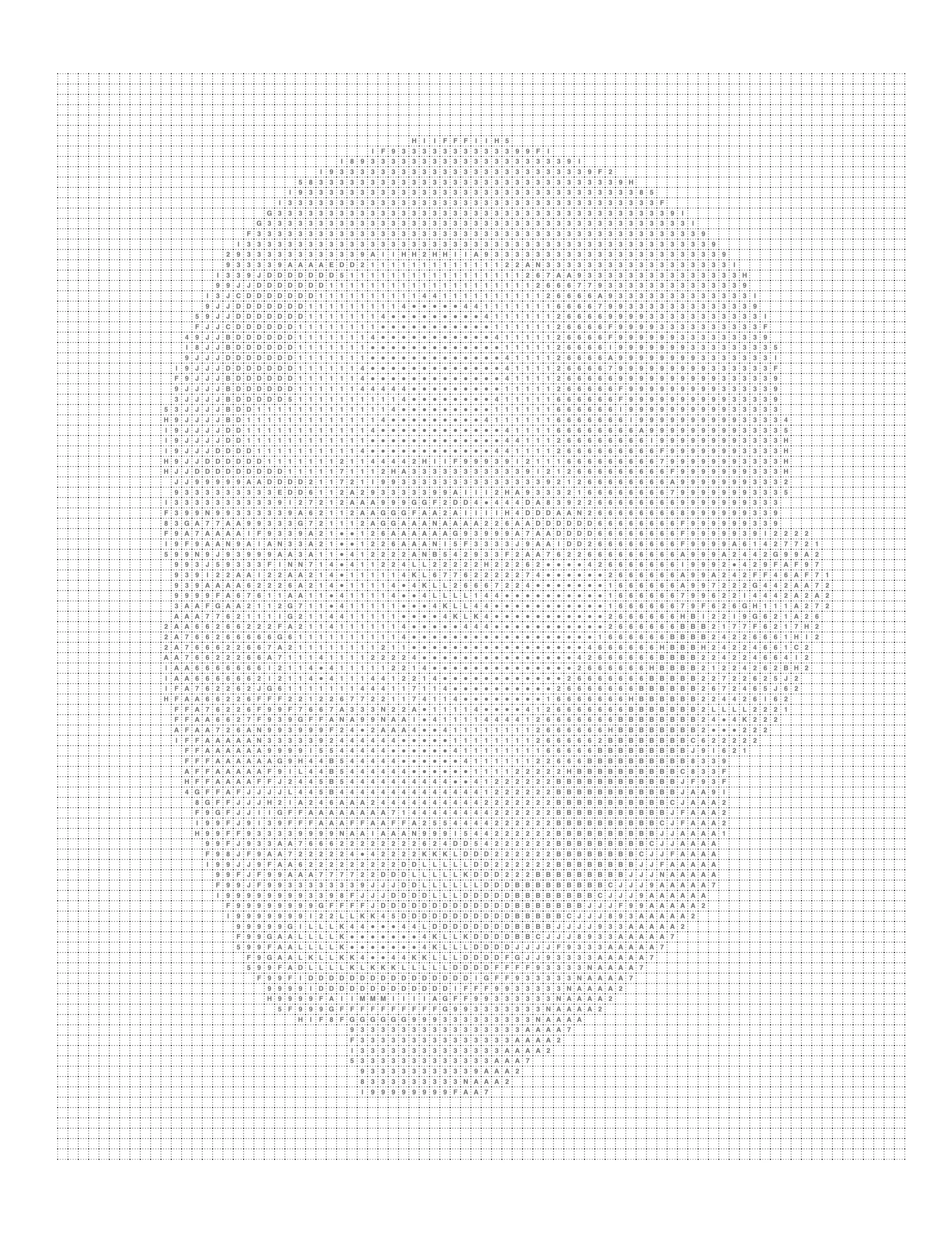 Printable man portrait mark page with the grid and codes, ready to color