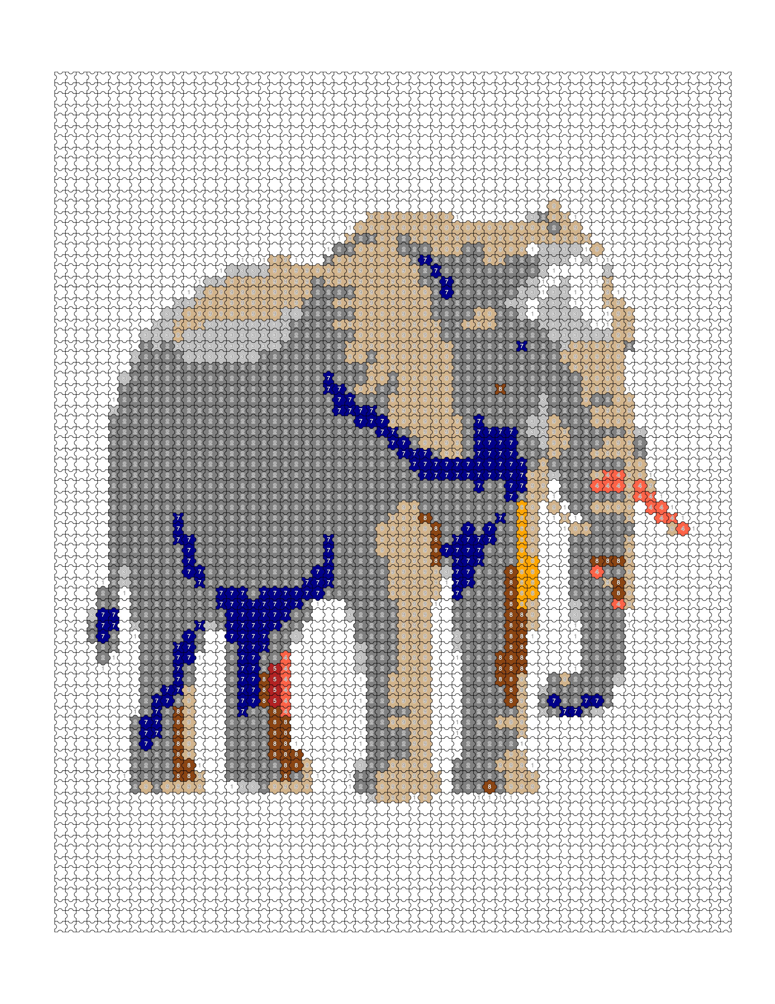Completed jigsaw-pattern color-by-number elephant
