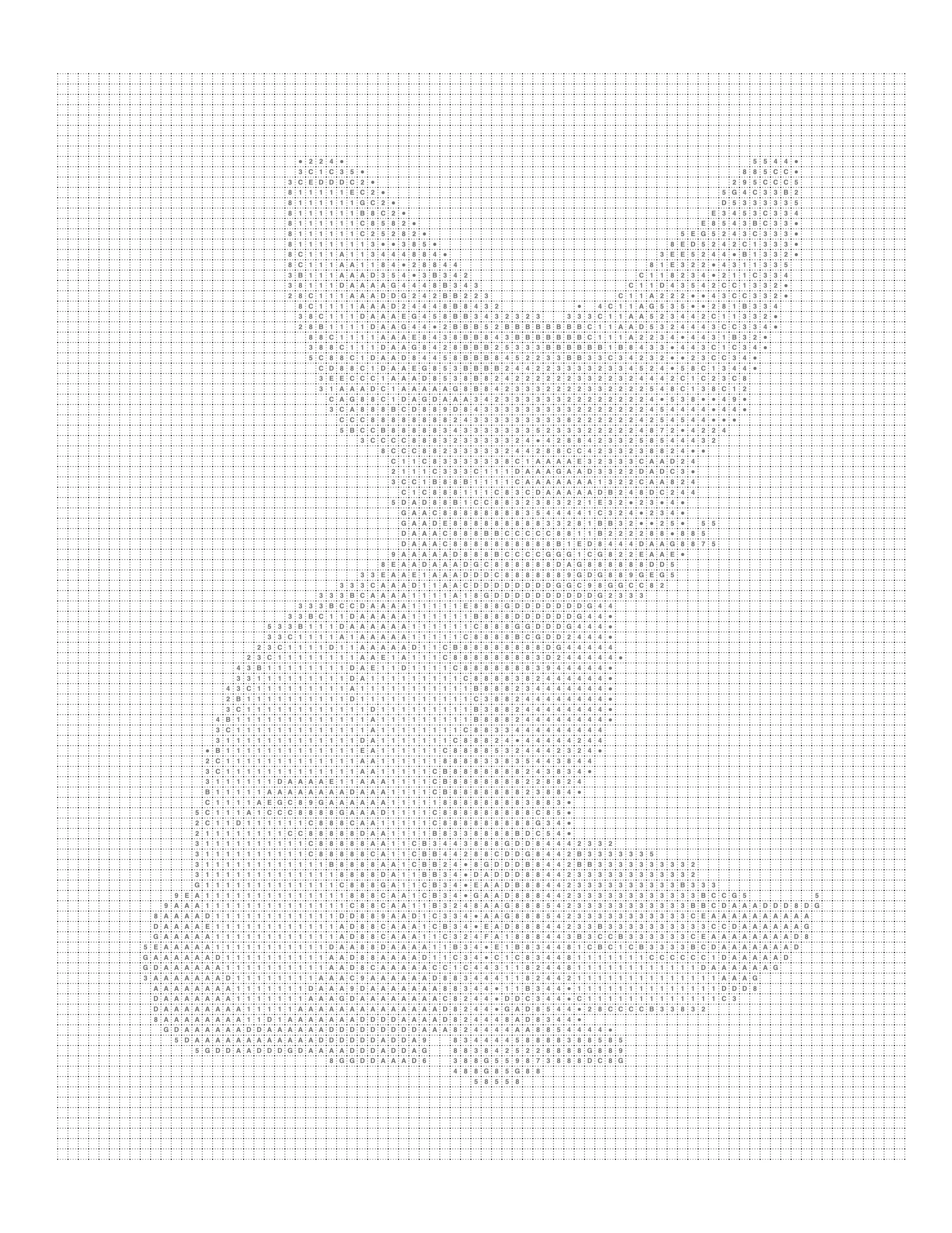 Printable fennec fox mark page with the grid and codes, ready to color