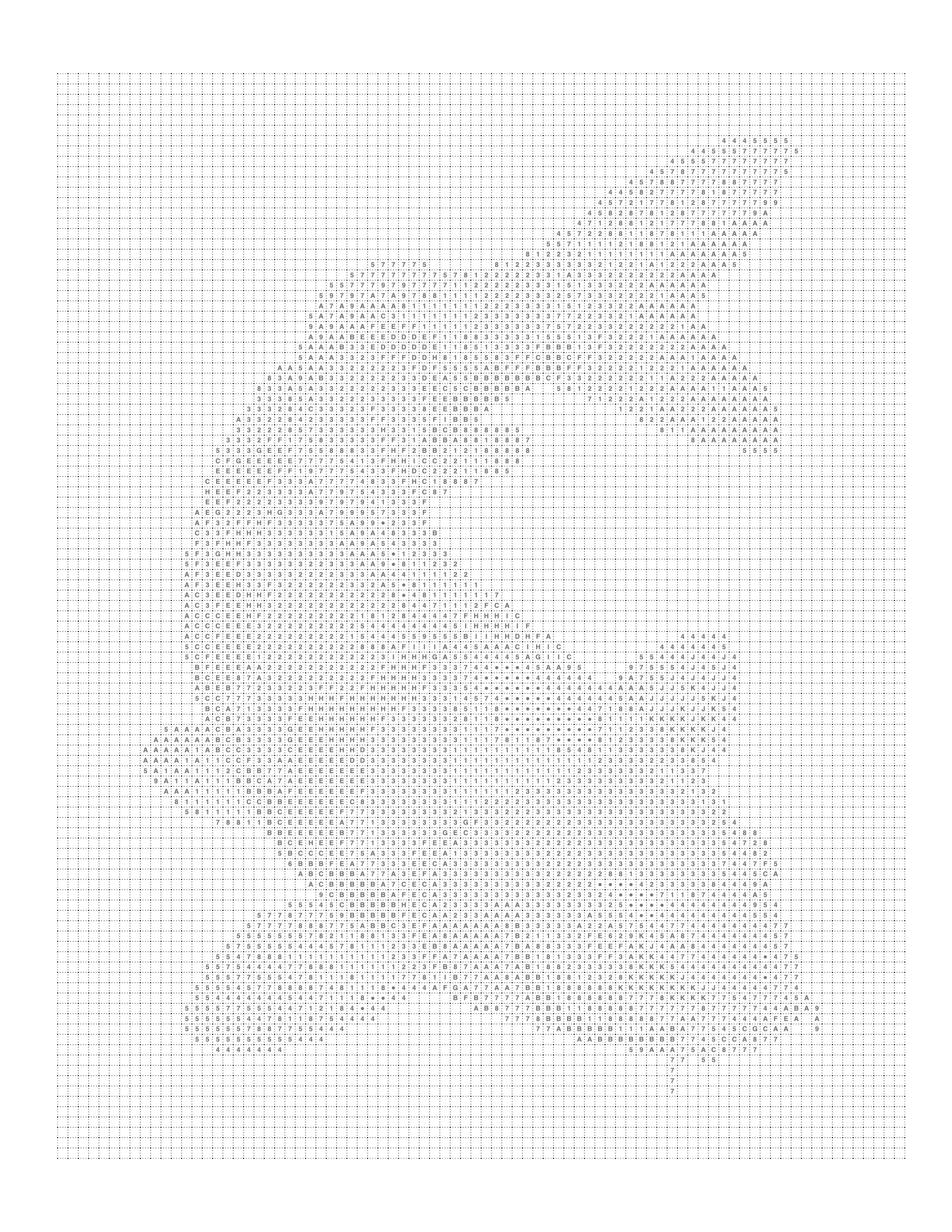 Printable koi fish mark page with the grid and codes, ready to color