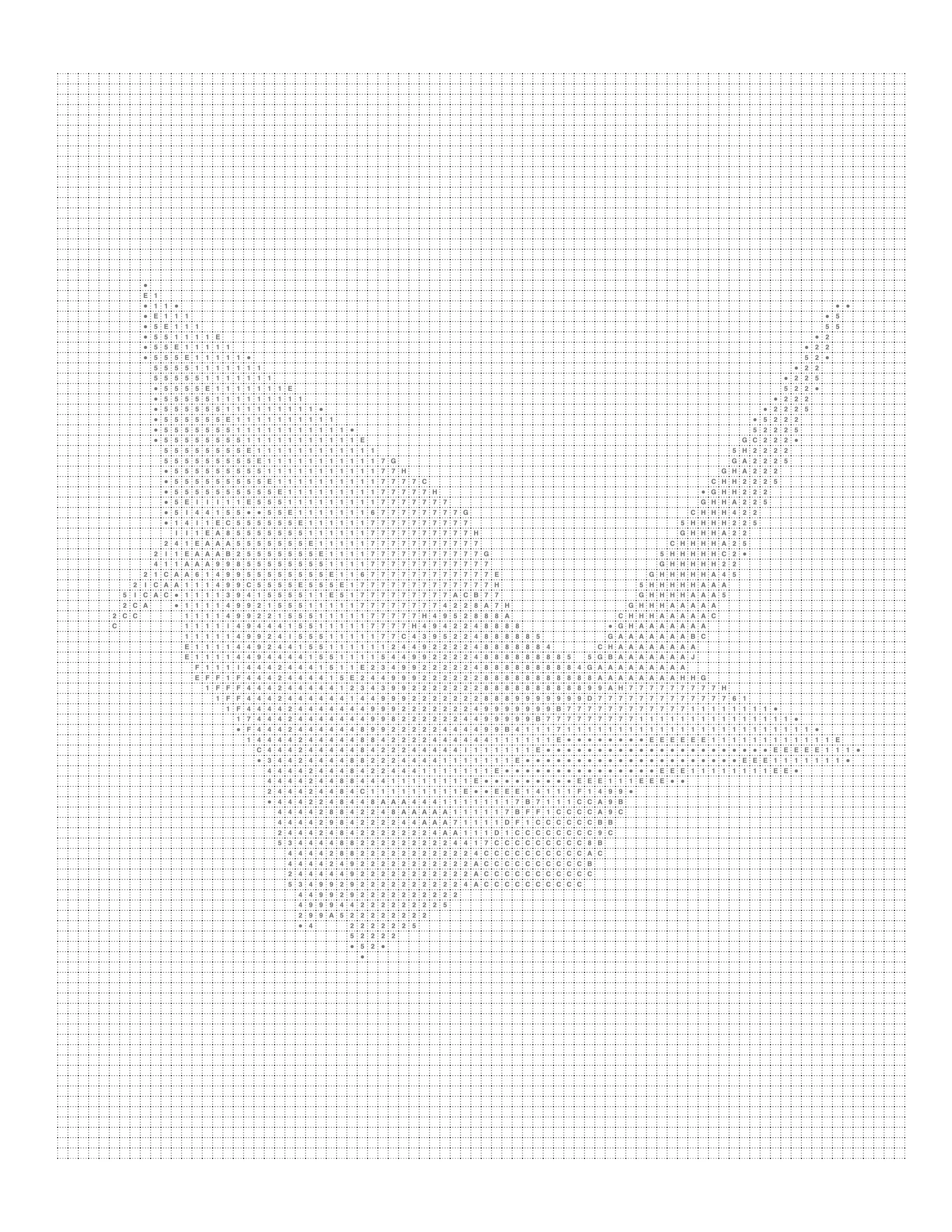 Printable origami crane mark page with the grid and codes, ready to color